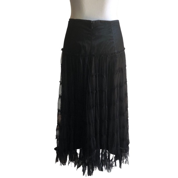 Chaudry Midi Skirt Tiered Tulle Ruffles Side Zip Size Small Black Witchy Goth - Picture 5 of 12